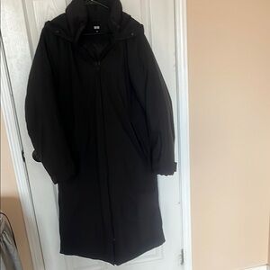 Woman’s Black Hooded Coat Uniqlo